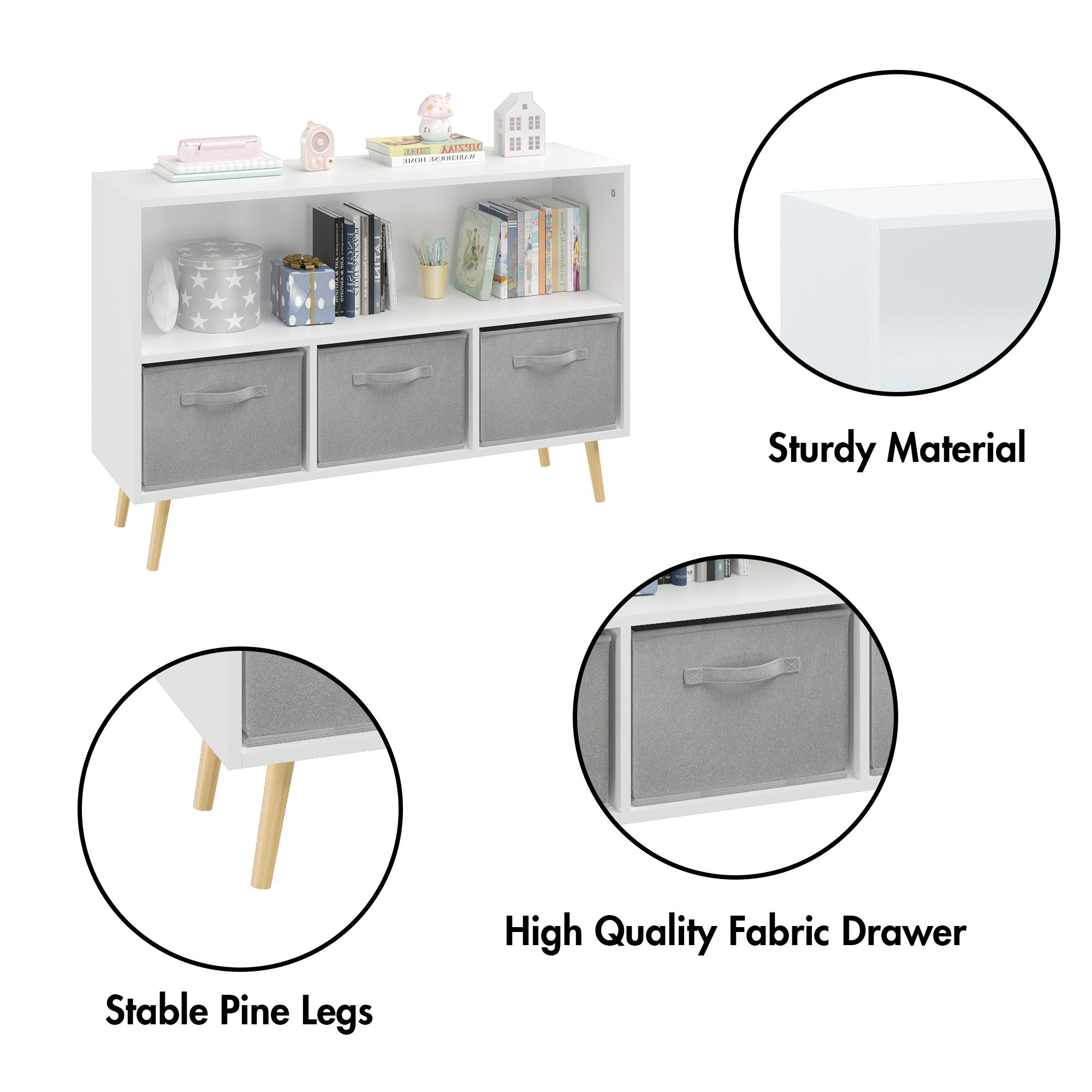 Bookcase With Collapsible Drawers, Book Display Organizer