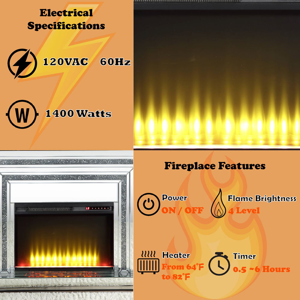 Noralie - 35" Fireplace - Mirrored & Faux Diamonds