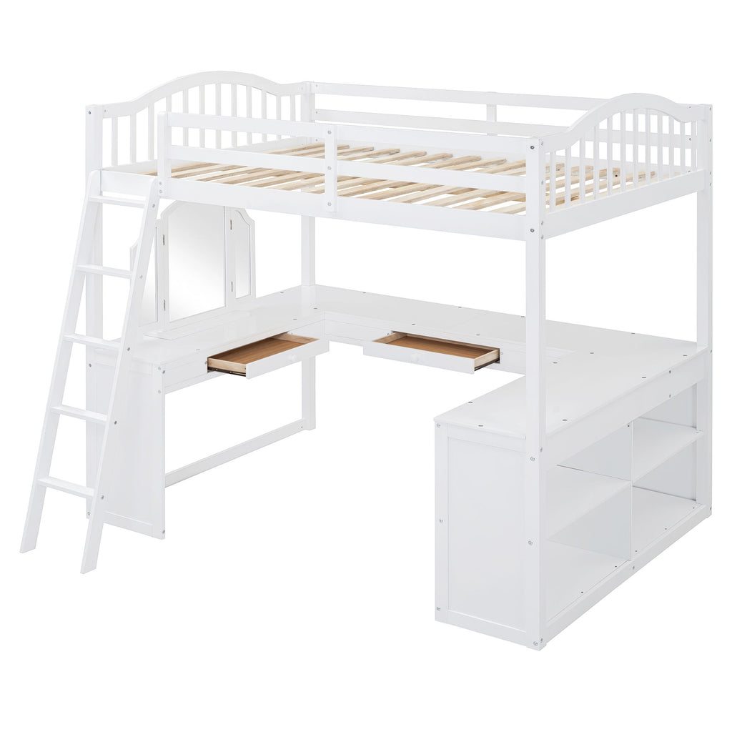 Loft Bed With Drawers, Cabinet, Shelves With Desk