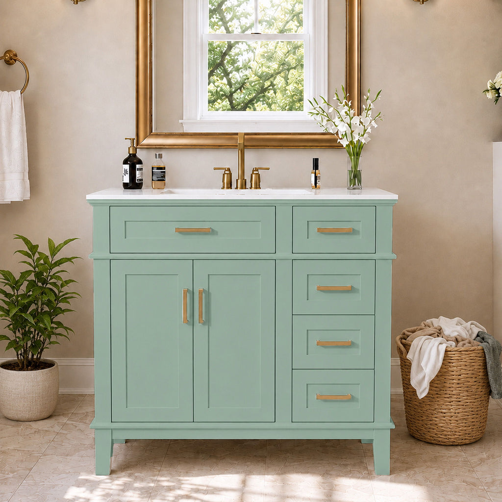 Modern Bathroom Vanity With Sink, Soft Close Doors, 4 Storage Drawers