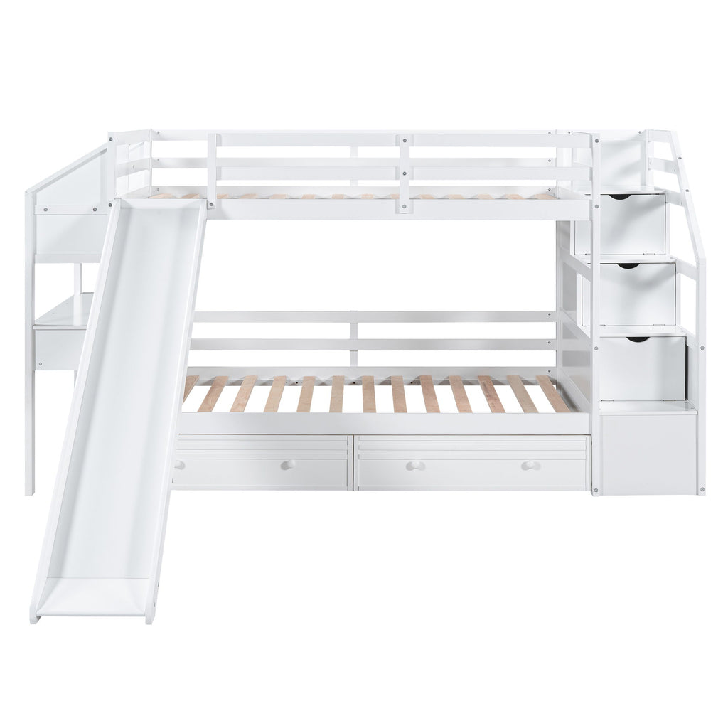 Bunk Bed With Storage Staircase, Slide, Desk, Drawers, And Shelves