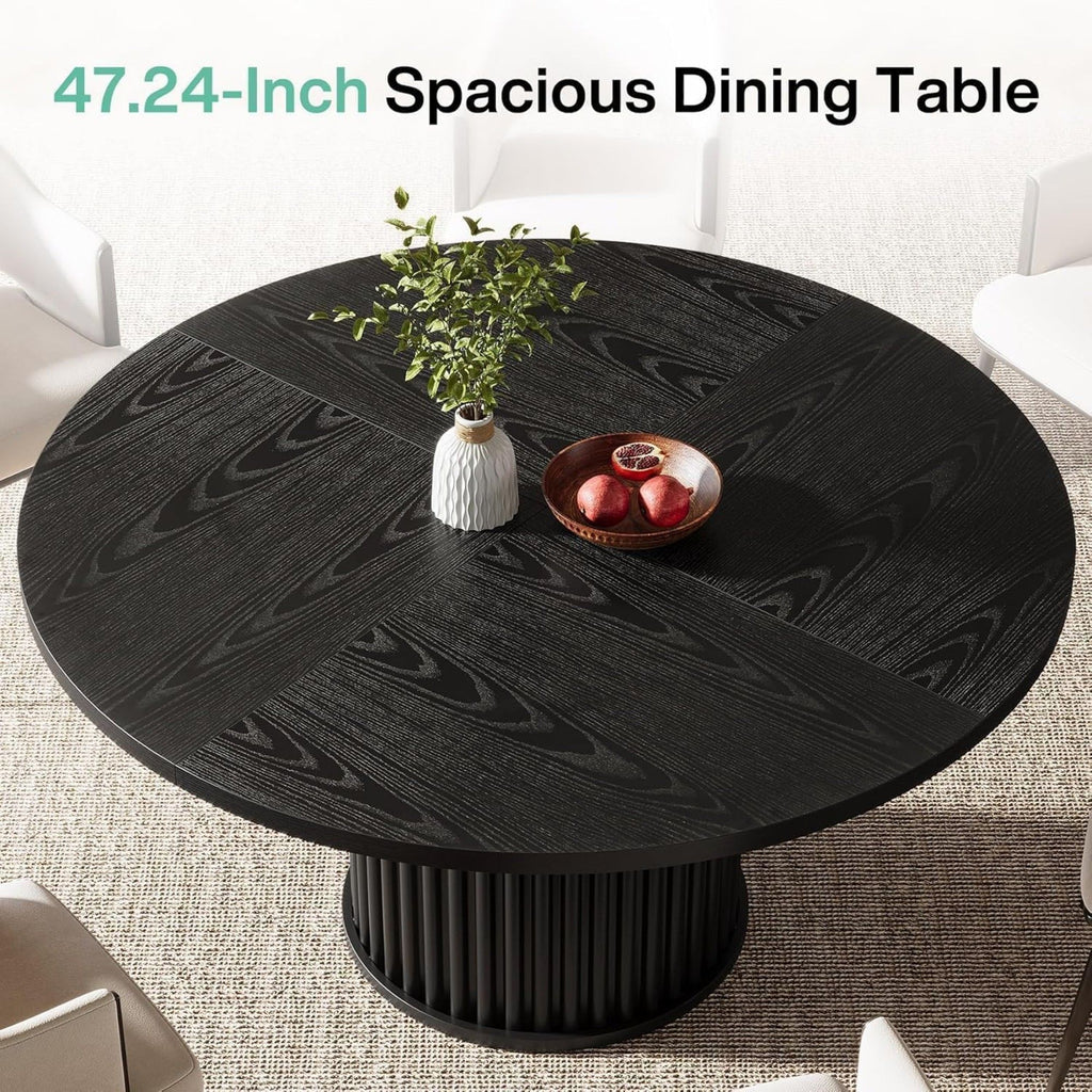 Fluted Round Dining Table - Black