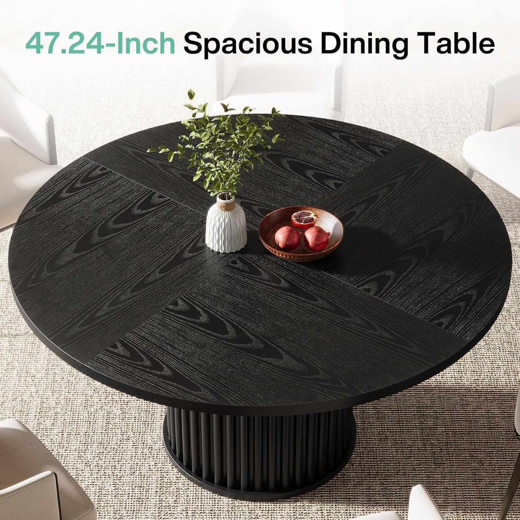 Fluted Round Dining Table - Black