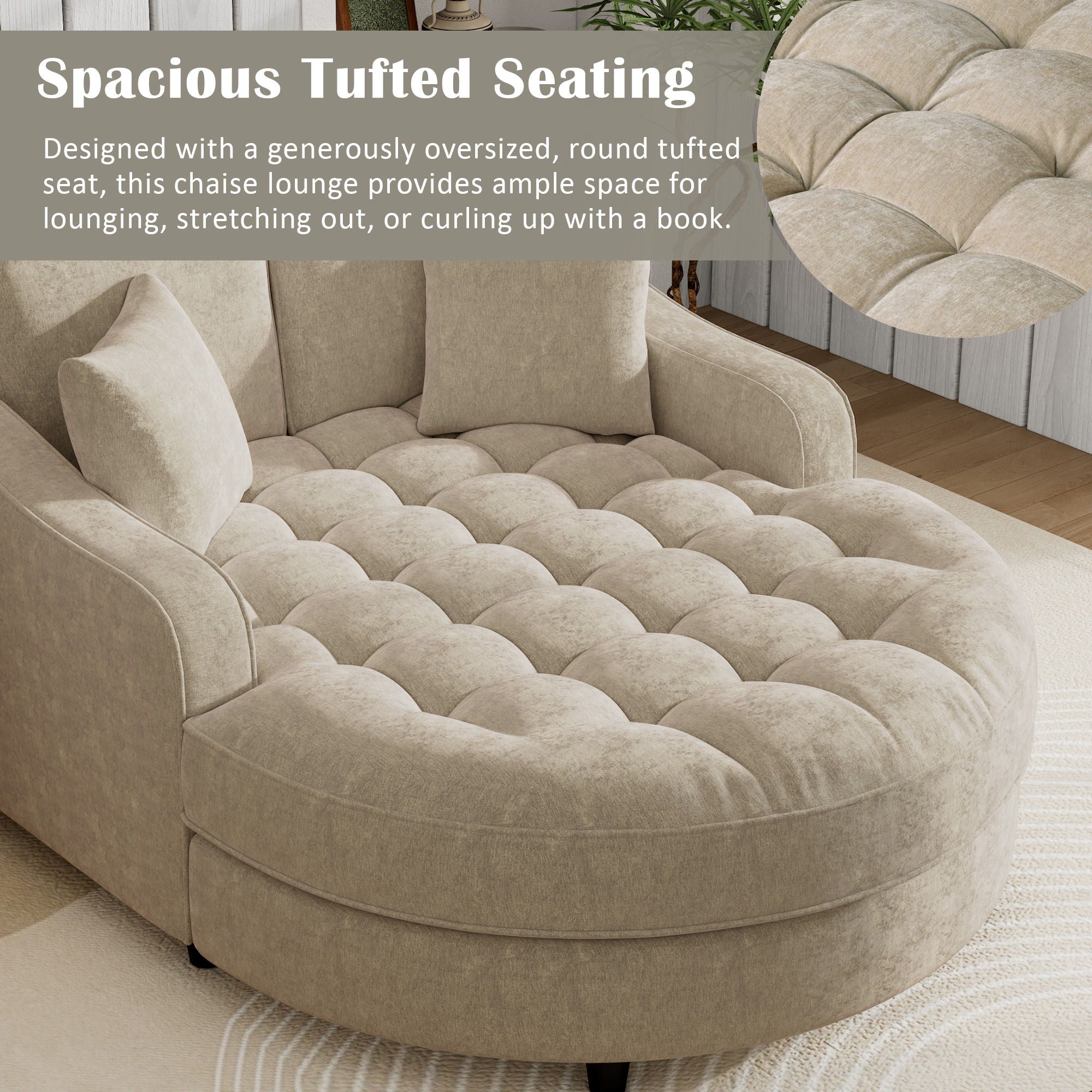 Modern Chaise Lounge Upholstered Sofa Couch With Tufted Seat And Detachable Pillows For Living Room
