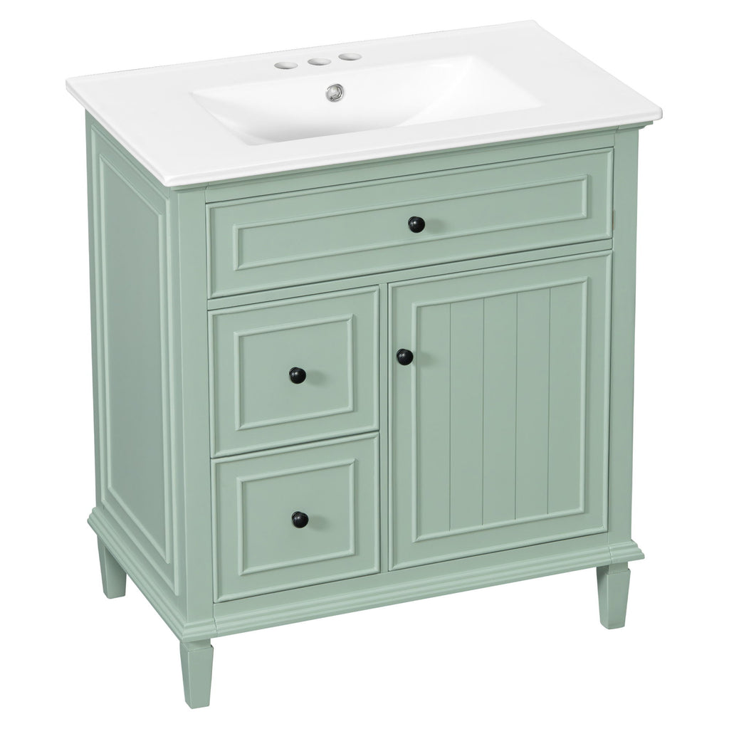 Modern Bathroom Vanity With Sink, Adjustable Shelf, Flip Drawer & 2 Drawers