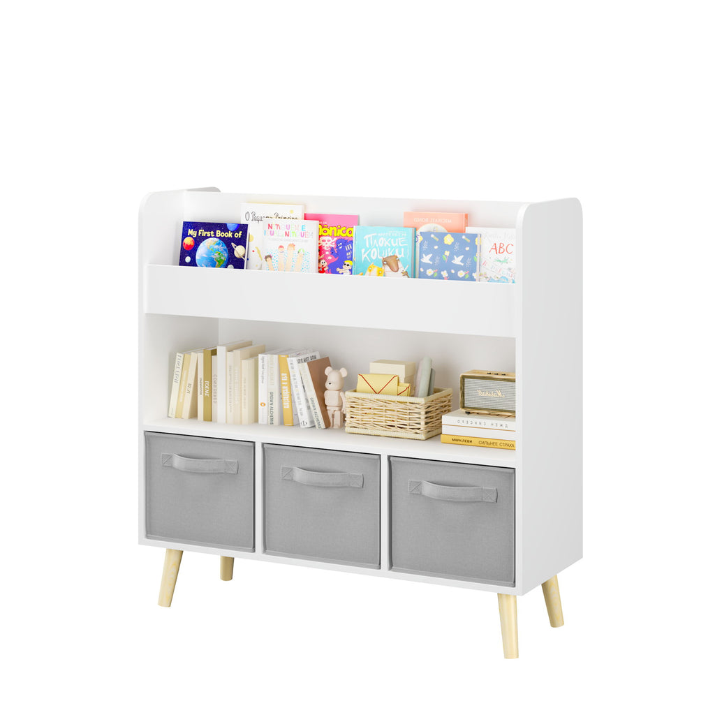 Bookshelf With 3 Bins, Storage Shelf For Toys And Books