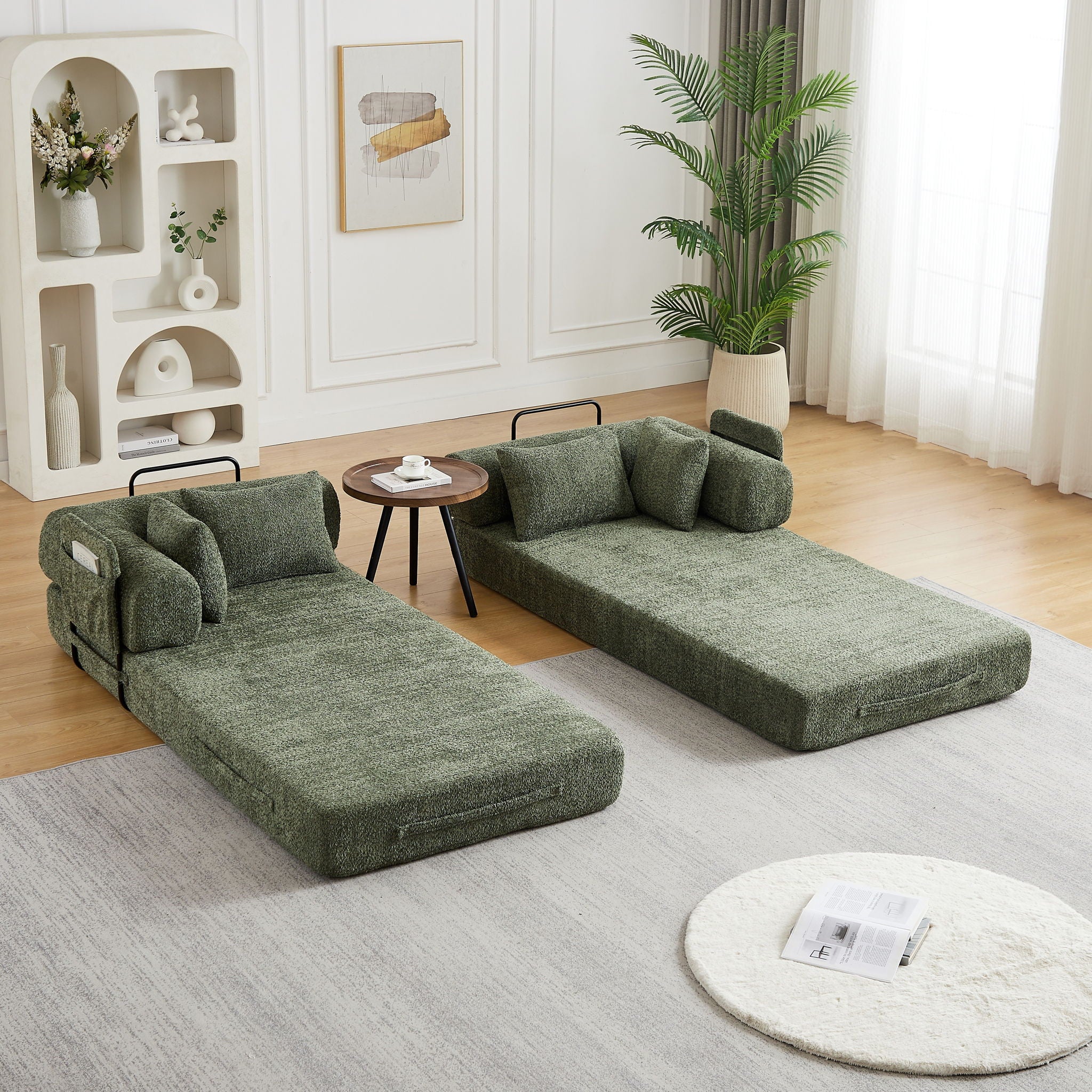 Convertible Sleeper Sofa Bed With Cylindrical Pillow