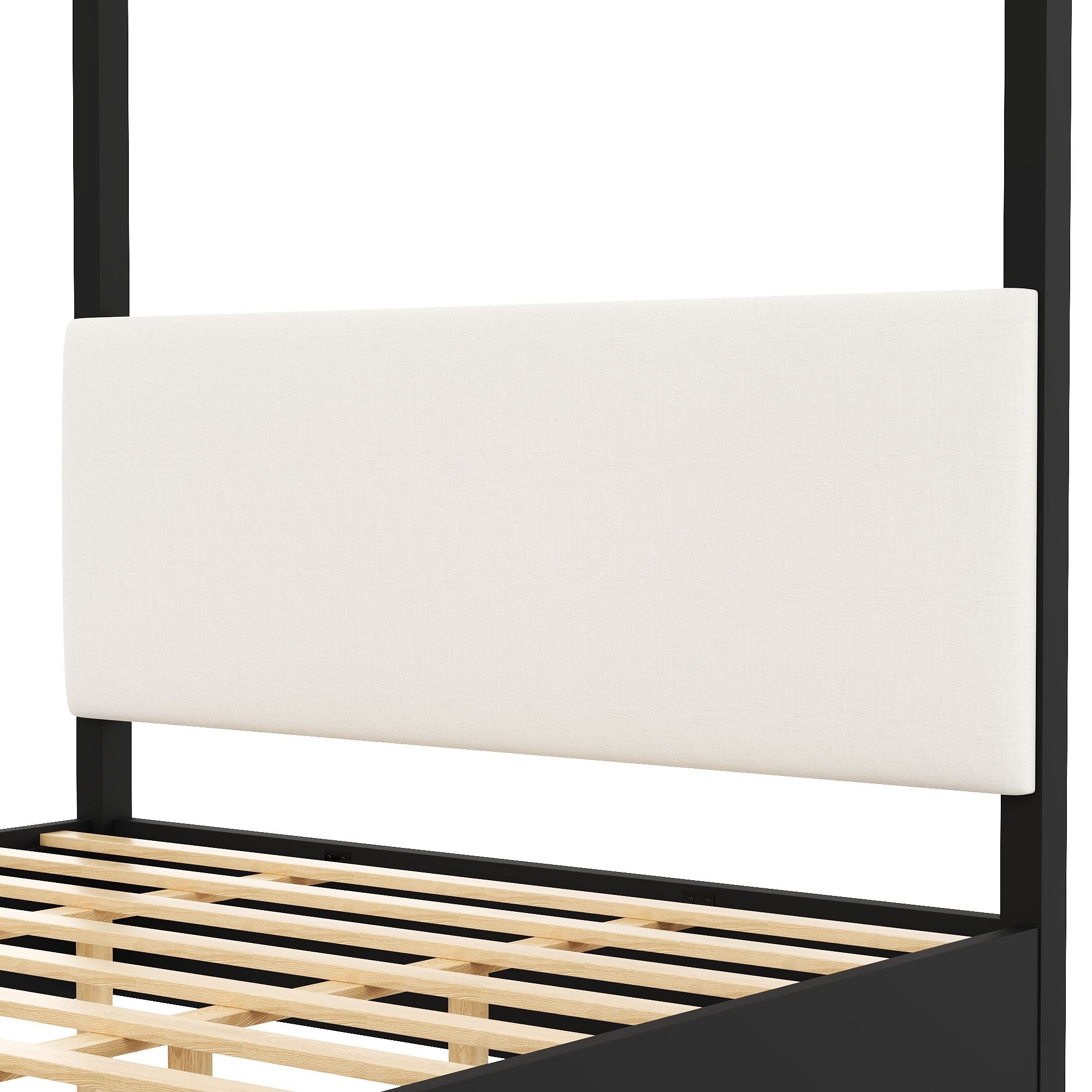 Canopy Platform Bed With Upholstered Headboard