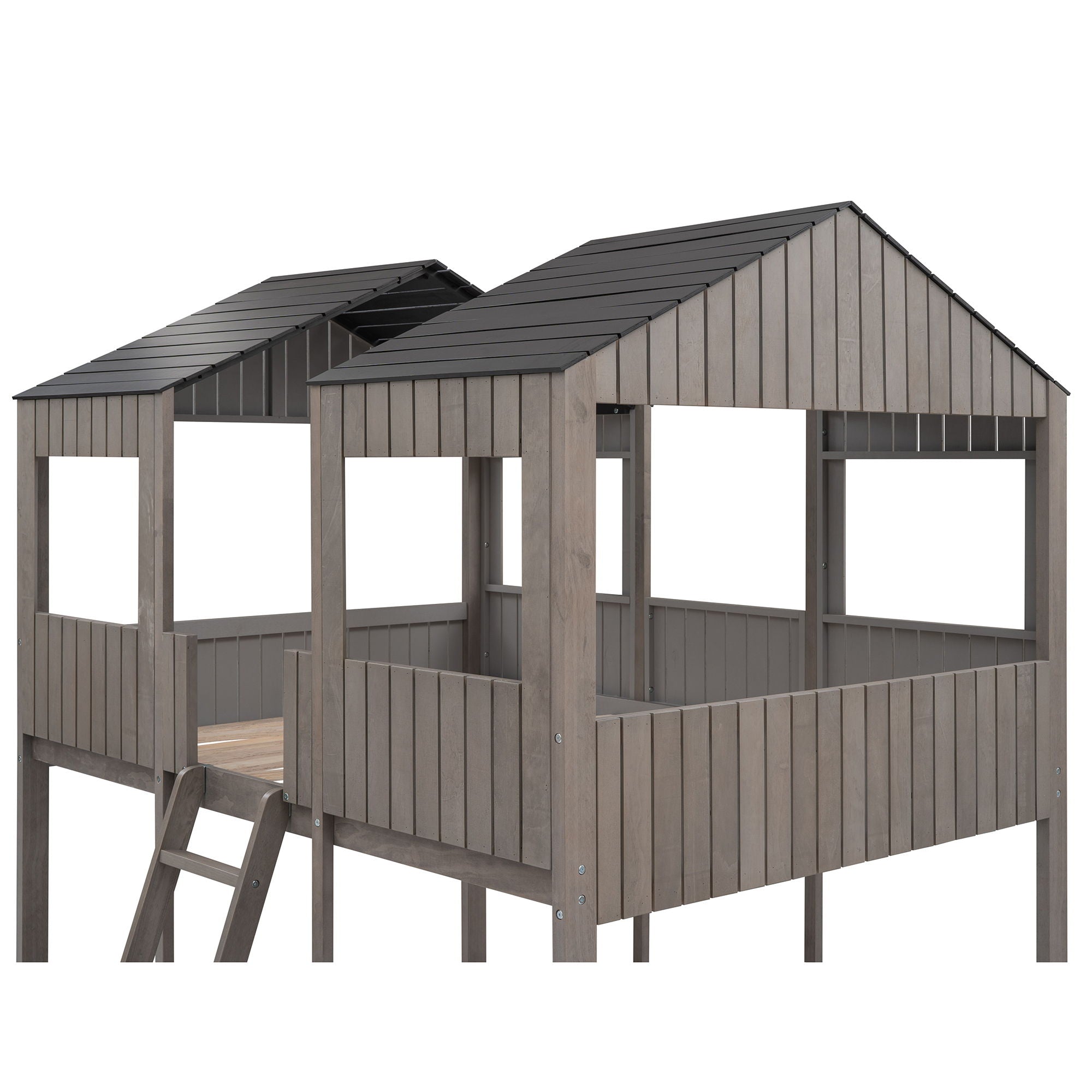 Bunk Bed With Roof, Window, Guardrail, Ladder