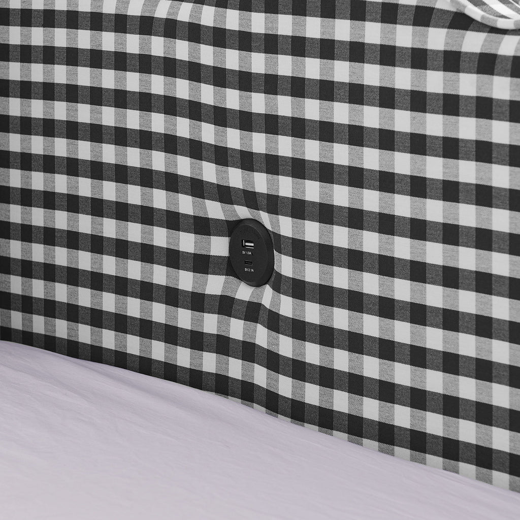 Gingham Daybed & USB Charging Port, Wave Shaped Design