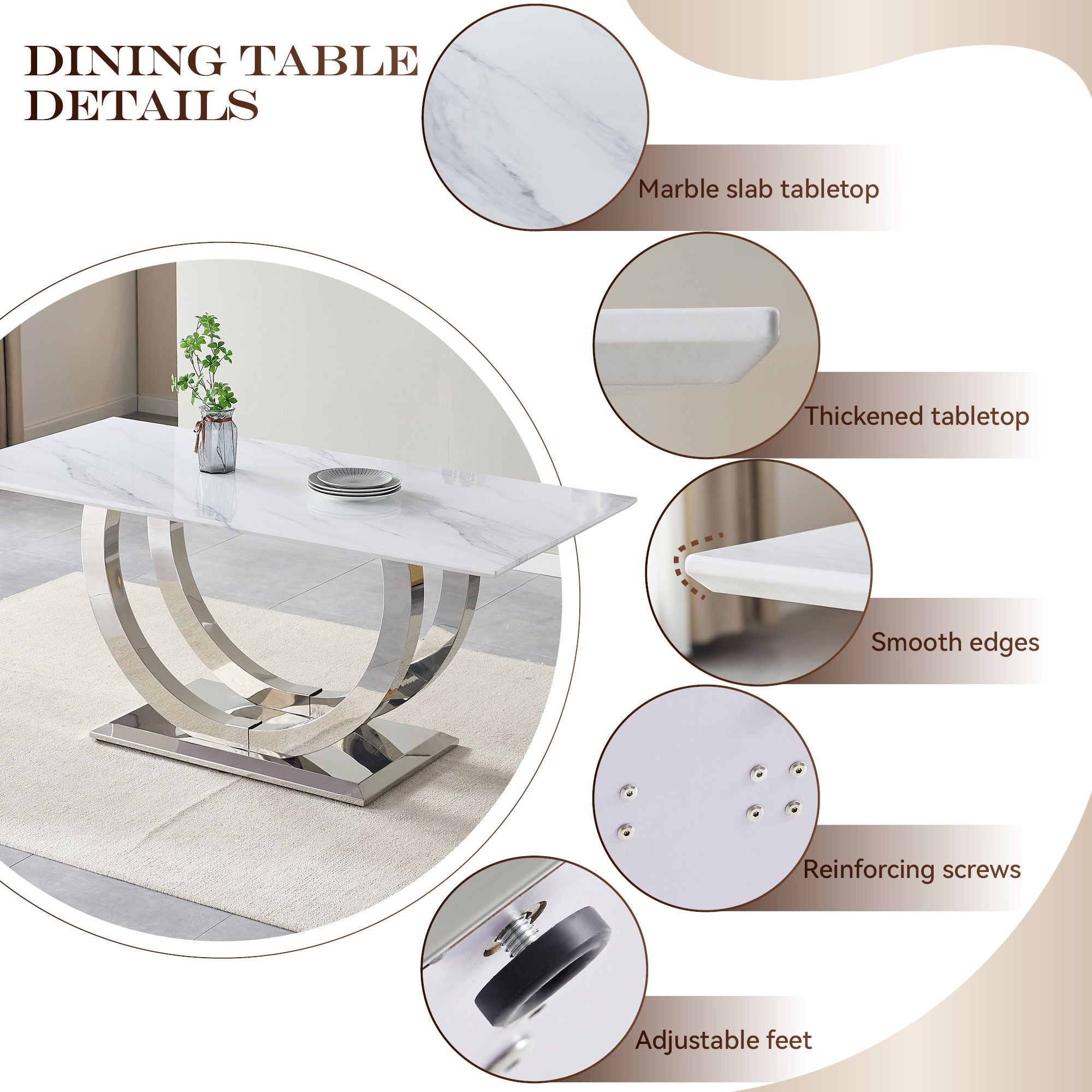 Rectangular Dining Table - Silver / White