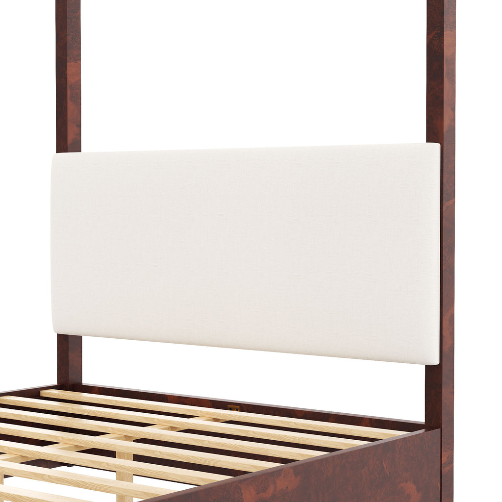 Canopy Platform Bed With Upholstered Headboard