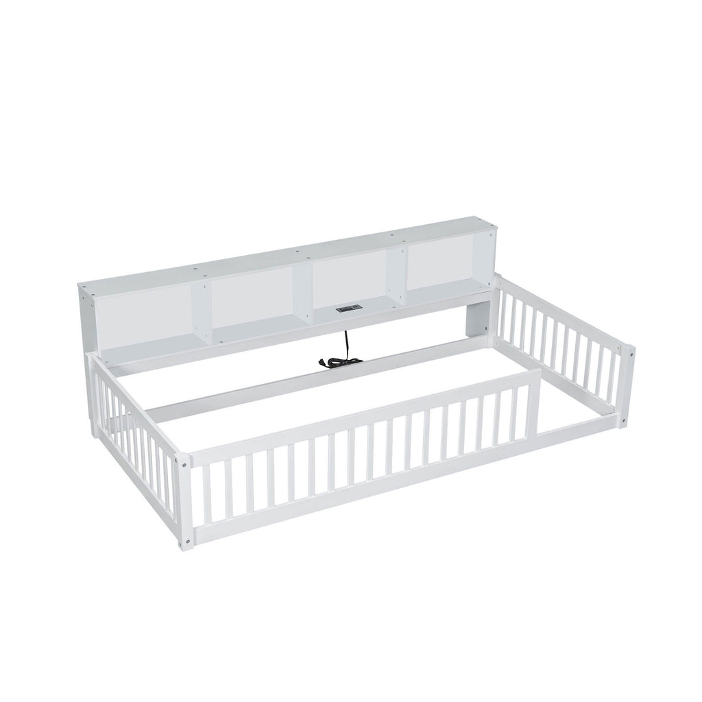 Floor Bed With Storage Cabinets And USB Ports