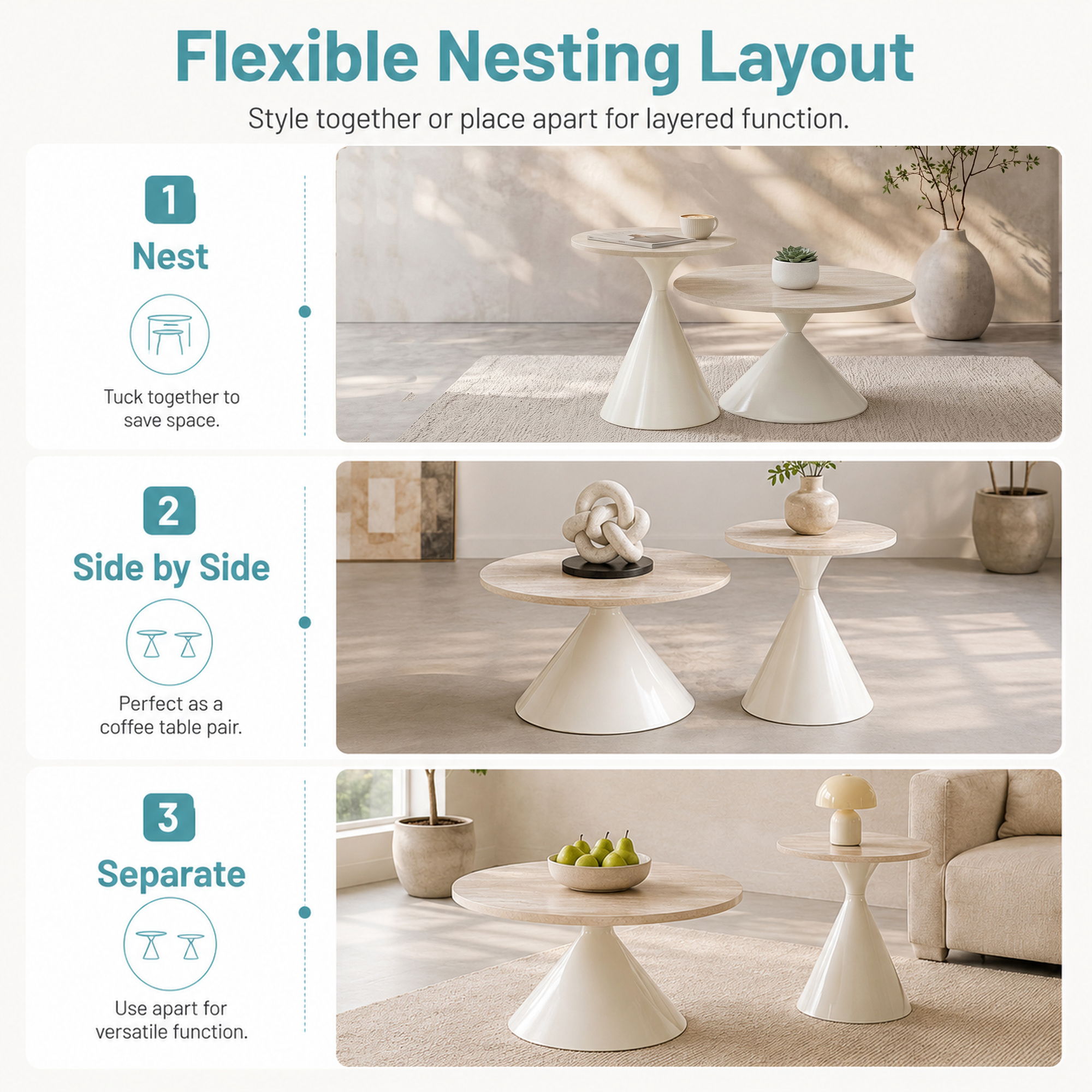 2 Piece Coffee Round Table Set