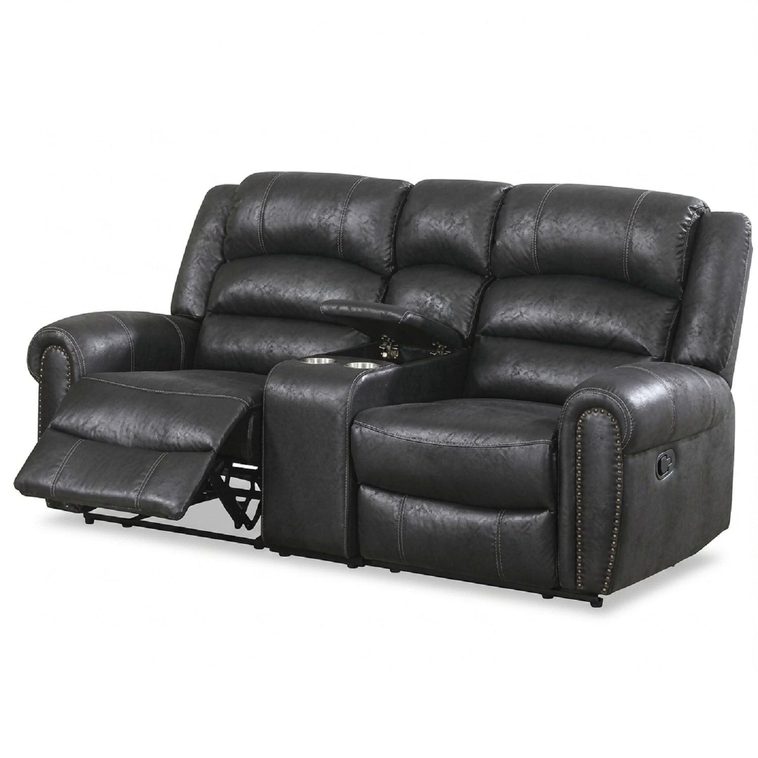 Power Reclining Loveseat With USB Port And Cup Holder Console - Black