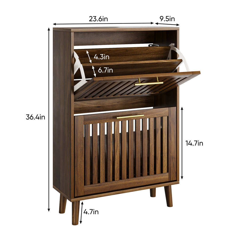Medieval Modern Shoe Cabinet With 2 Flip Drawers And Fence Design