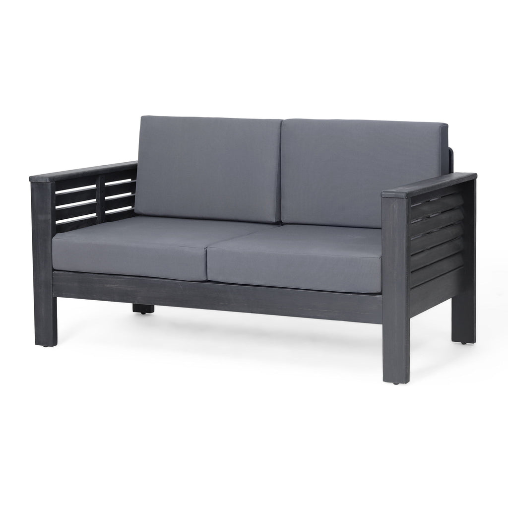 Acacia Wood Loveseat And Coffee Table Set With Cushions