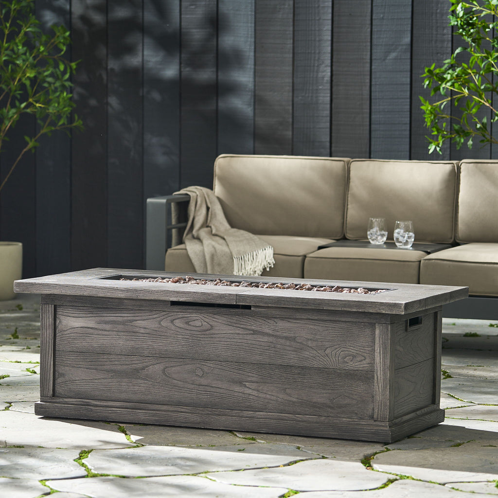 Transitional Rectangular Outdoor Propane Fire Pit With 50, 000 Btu
