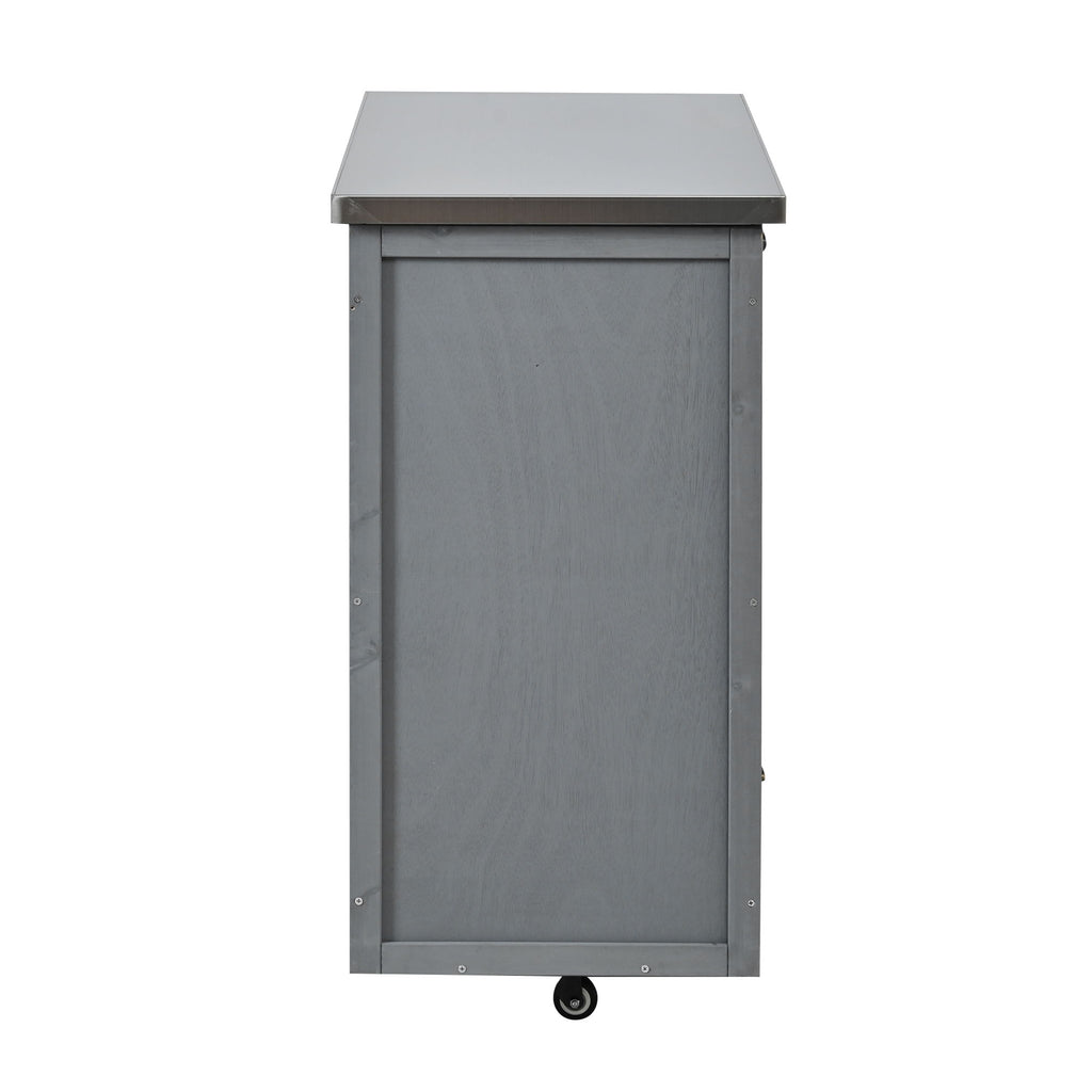 Outdoor Kitchen Island Prep Station With Lockable Wheels, Ample Storage, Towel & Spice Racks