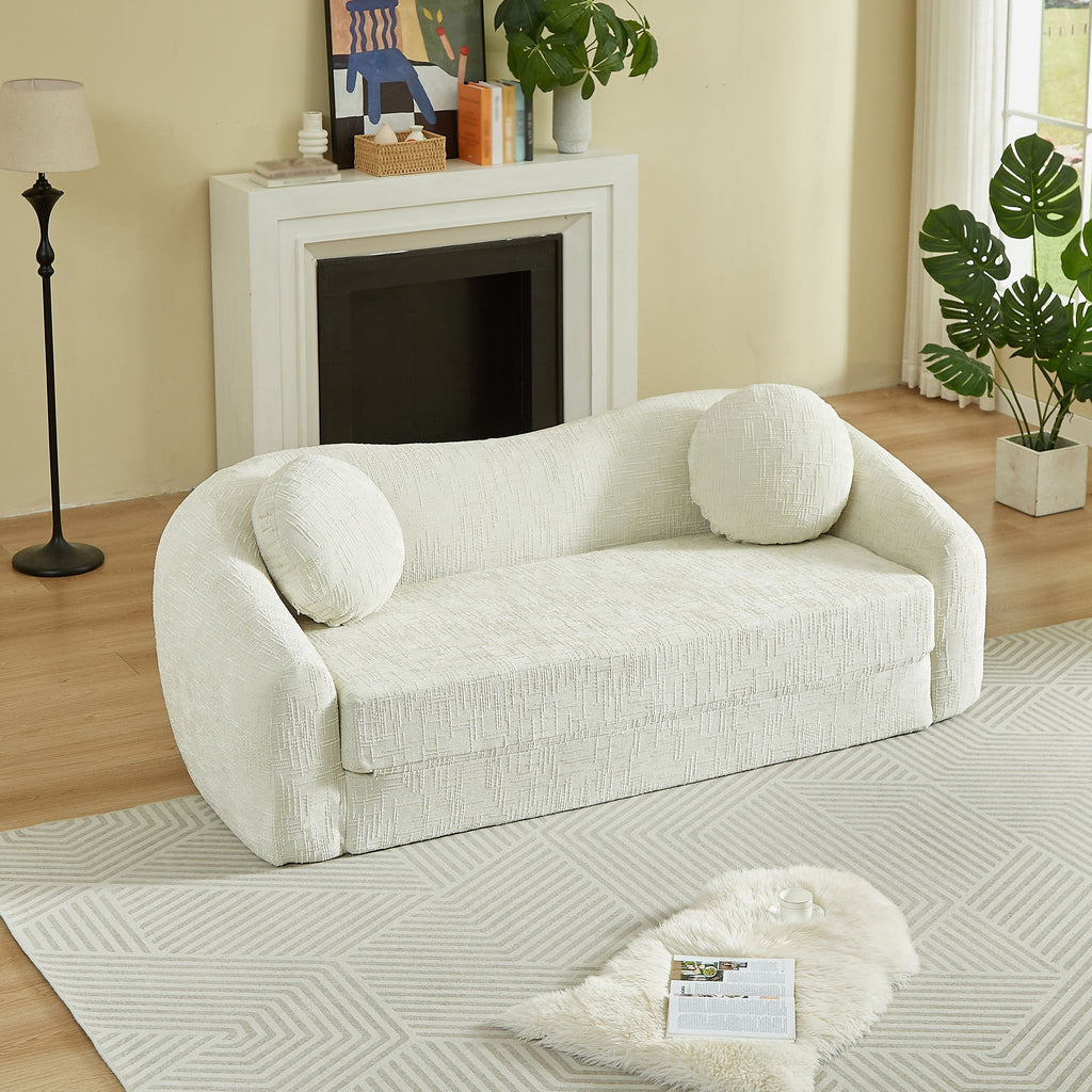 Curved Convertible Sofa, 2 In 1 Frameless Folding Sofa Bed With Pull Out Base And Deep Seat