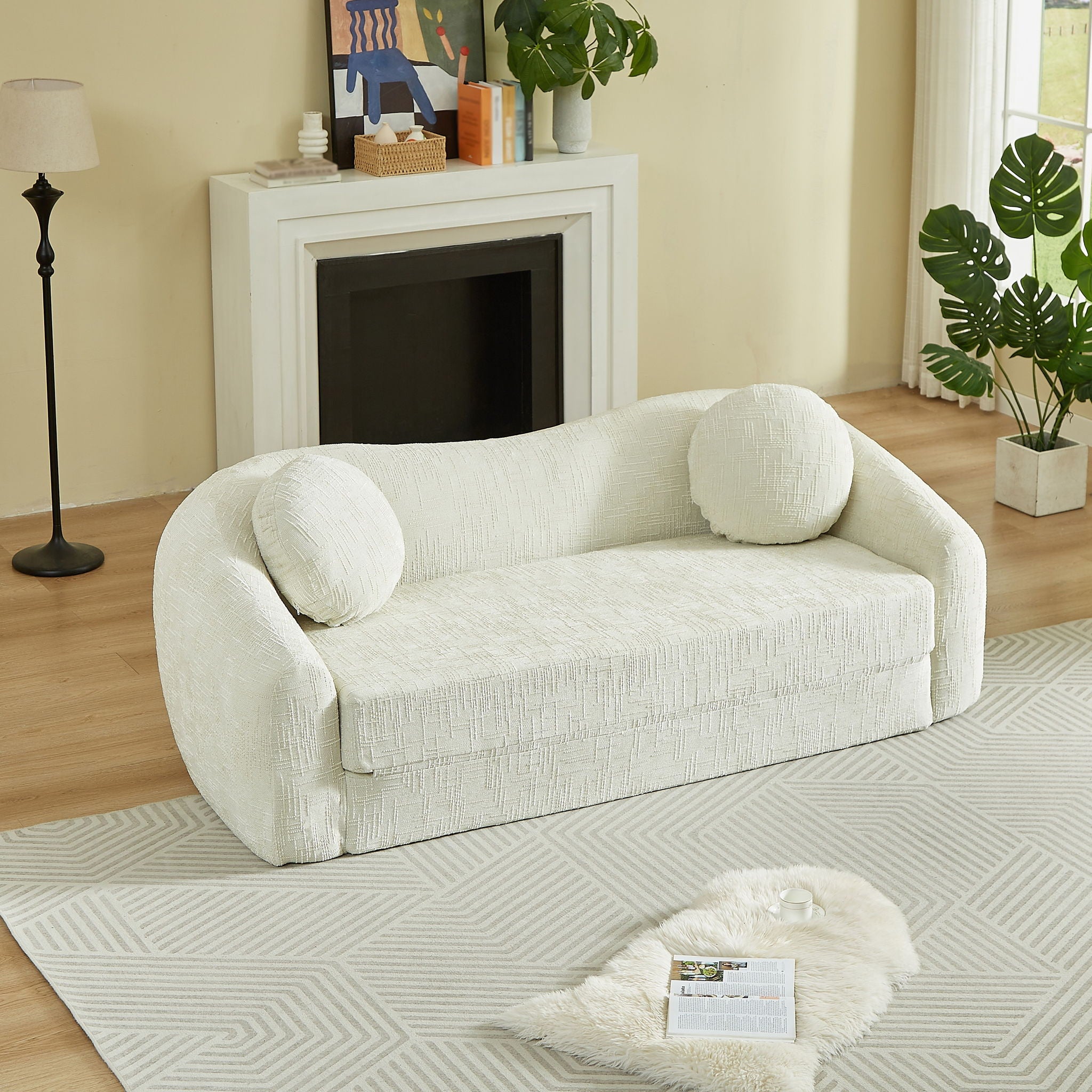 Curved Convertible Sofa, 2 In 1 Frameless Folding Sofa Bed With Pull Out Base And Deep Seat