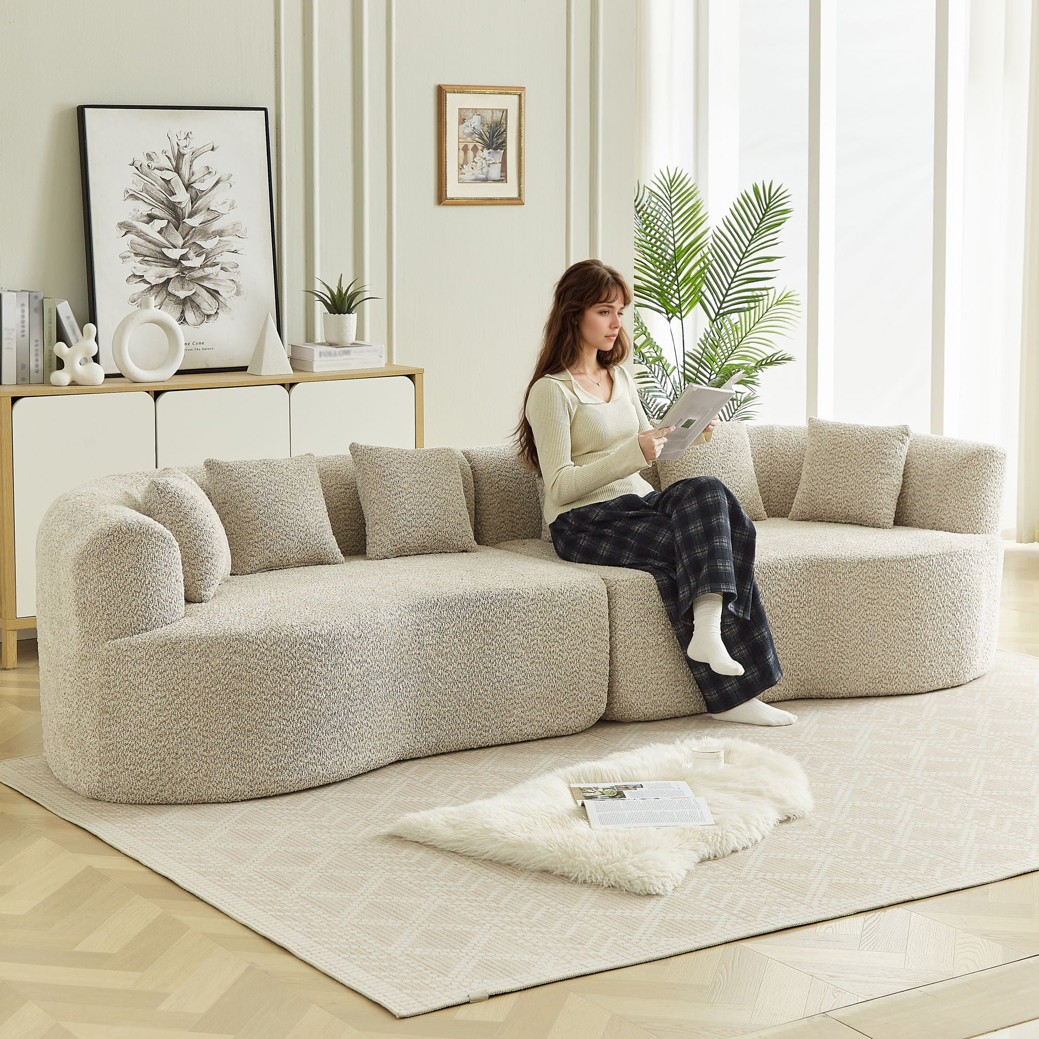Curved Sectional Sofa With 6 Pillows