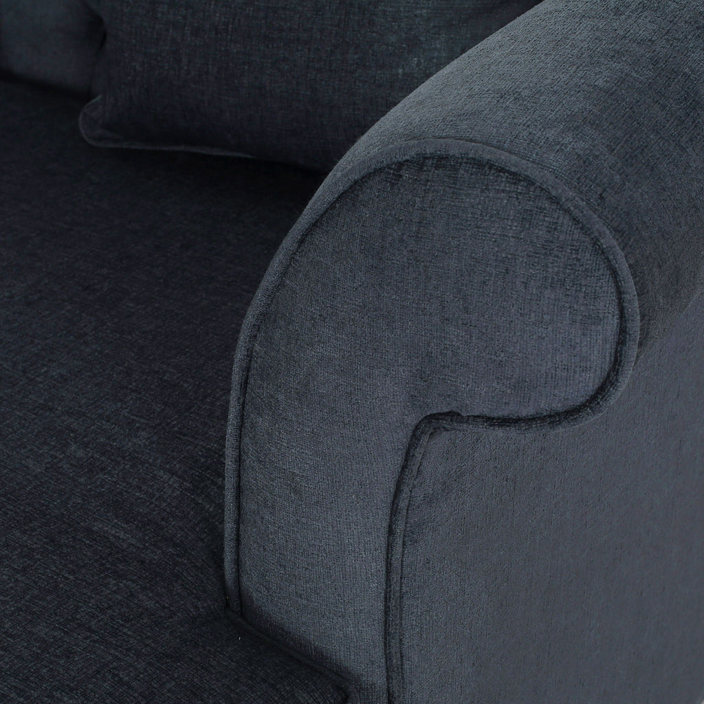 Upholstered Chaise Lounge With Scroll Arms, Turned Legs And 2 Pillows