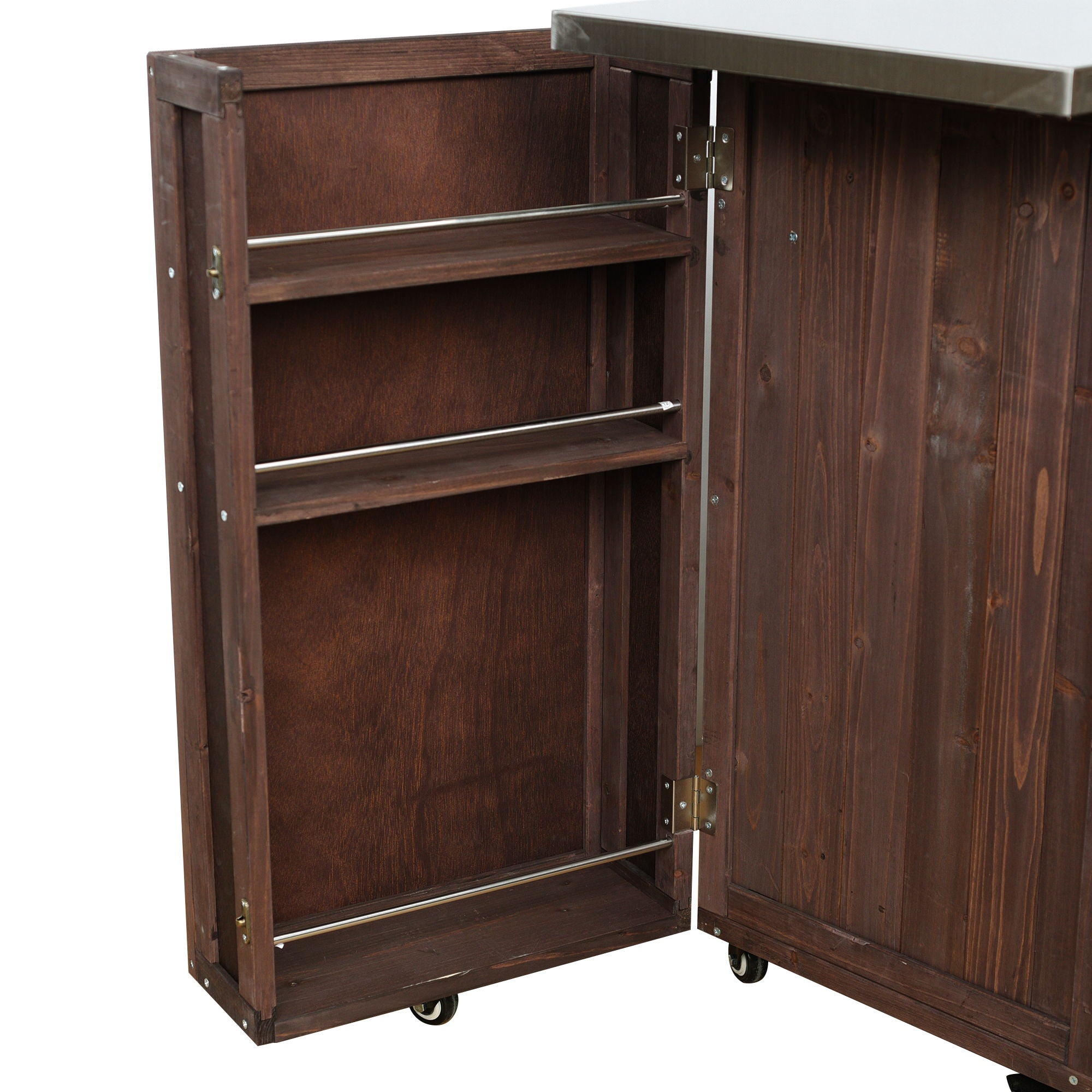 Outdoor Kitchen Island Prep Station With Lockable Wheels, Ample Storage, Towel & Spice Racks