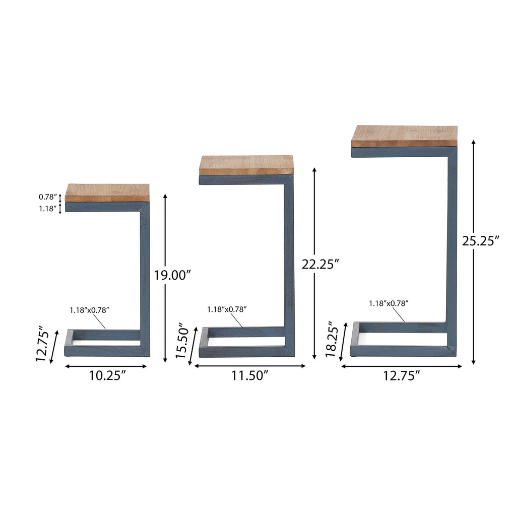 Kacha - Modern Industrial Firwood Nesting Tables (Set of 3) With Iron Frame - Antique Brown / Black