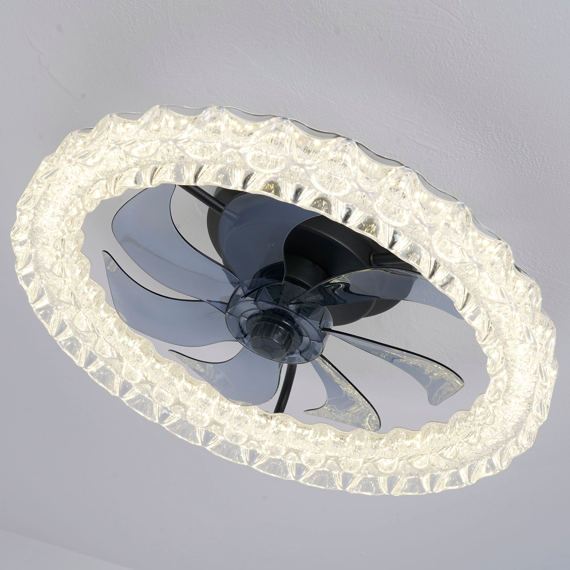 LED Light Source And Remote Control, 3000 - 6500K Dimmable Flush Mount LED Fan Light, 6 Speeds, Quiet DC Motor - Matte Black