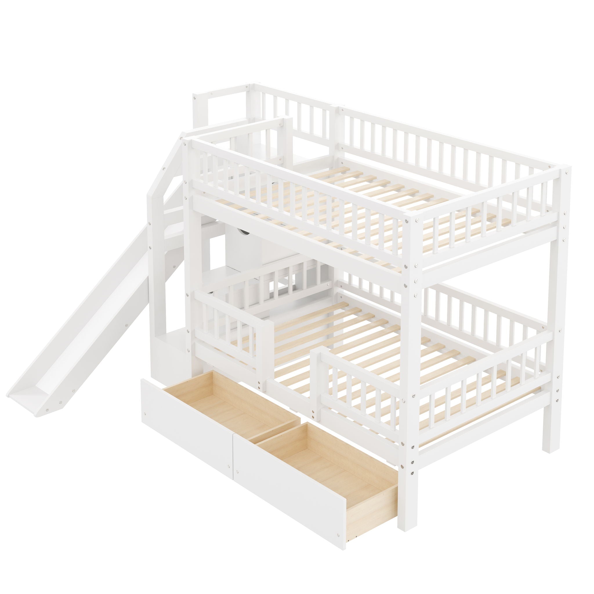 Bunk Bed With Storage Staircase, Slide And 2 Drawers