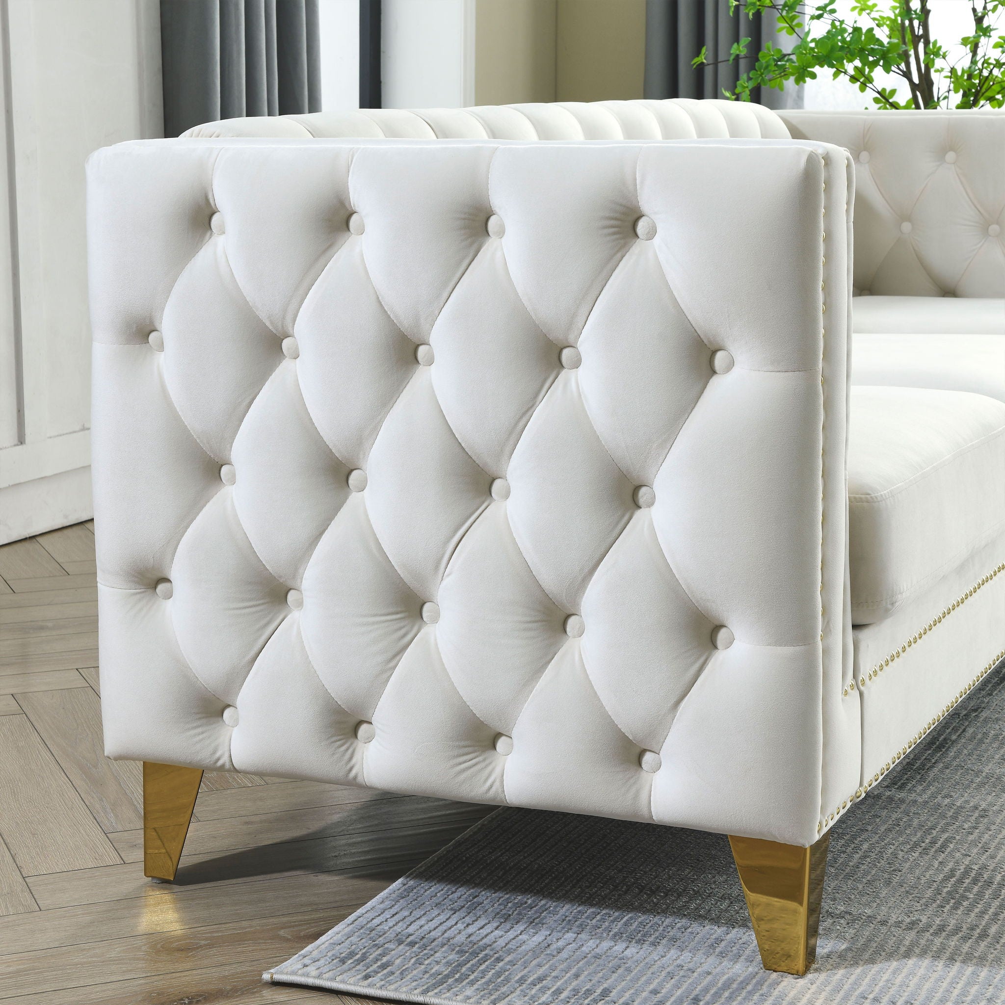 Modern Sofa With Button Tufting, Upholstered Couch For Living Room