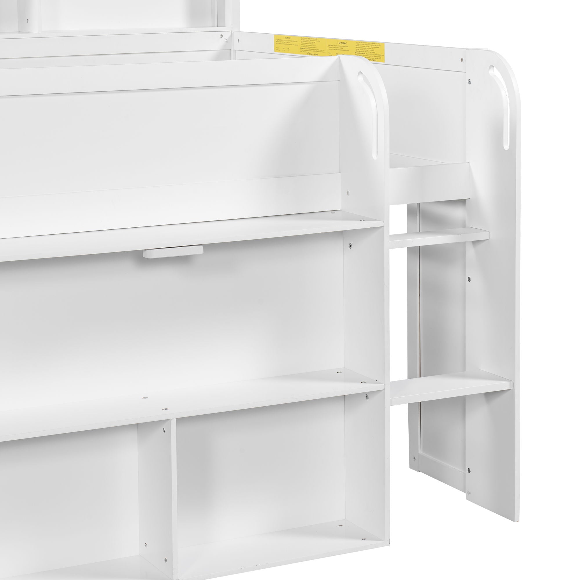 Loft Bed With Built-In Desk, LED Lighting, And Multiple Storage Shelves