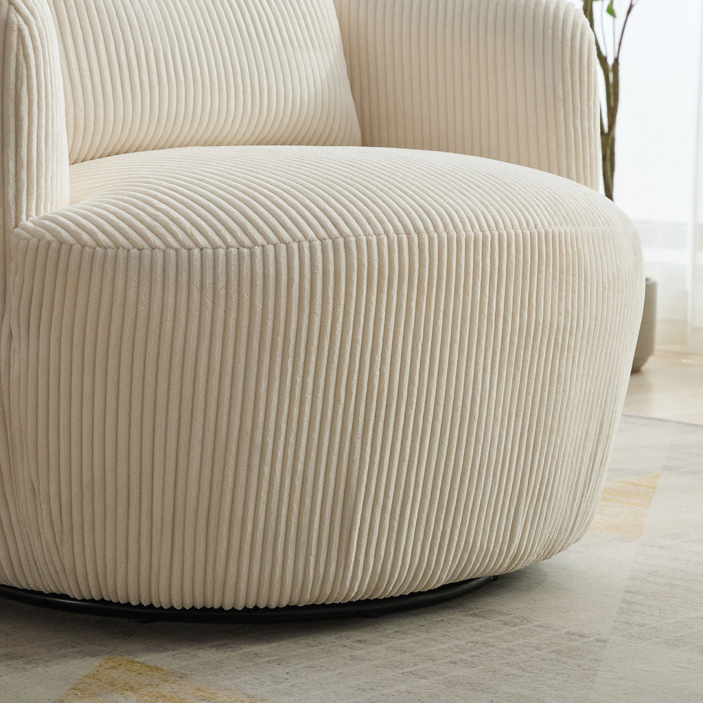 Wide Upholstered 360° Swivel Barrel Soft Chair With Pillow