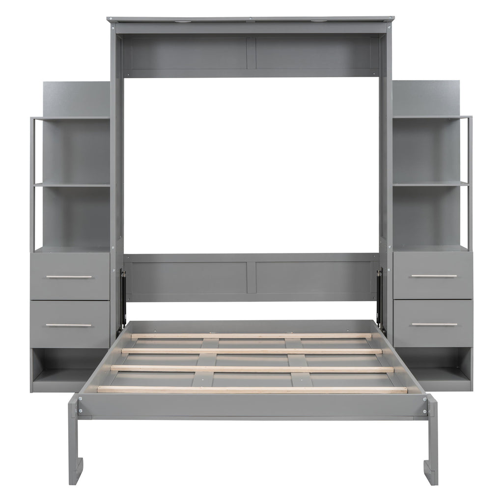 Murphy Wall Bed With LED Lights, Shelves And Drawers