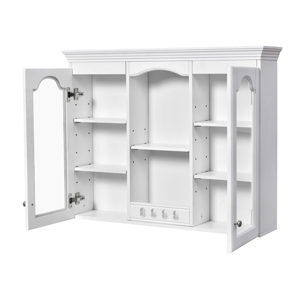 Wall-Mounted Medicine Cabinet With 2 Glass Doors, Adjustable Shelves - White