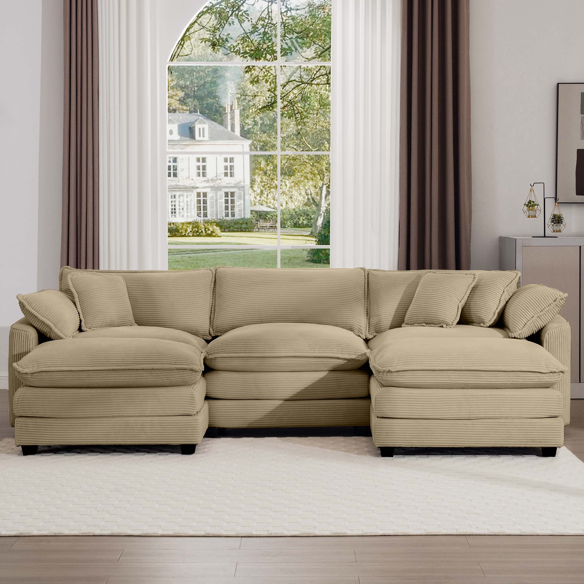 Oversized Modular Cushion Sofa With Ottoman, Low Back, Deep Seating Sofa Set
