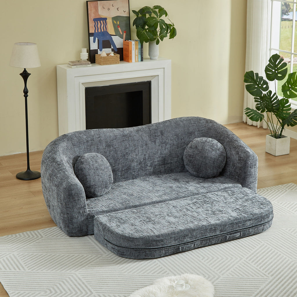 Curved Convertible Sofa, 2 In 1 Frameless Folding Sofa Bed With Pull Out Base And Deep Seat