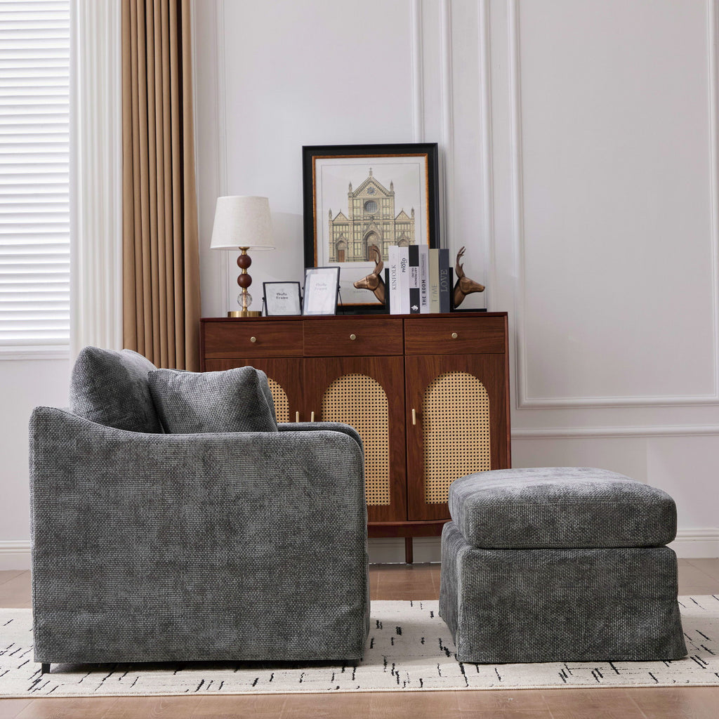 Accent Chair With Ottoman, Includes 2 Bolster Pillows