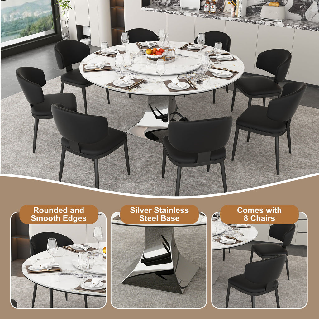 Round Dining Table With 6 Chairs Set - Silver