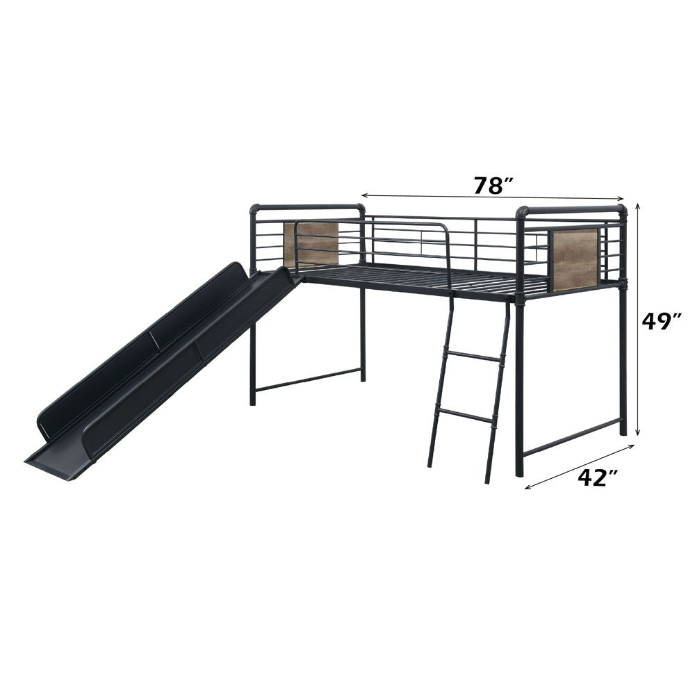 Cordelia - Twin Loft Bed With Slide - Antique Oak, Sandy Black & Dark Bronze Hand-Brushed
