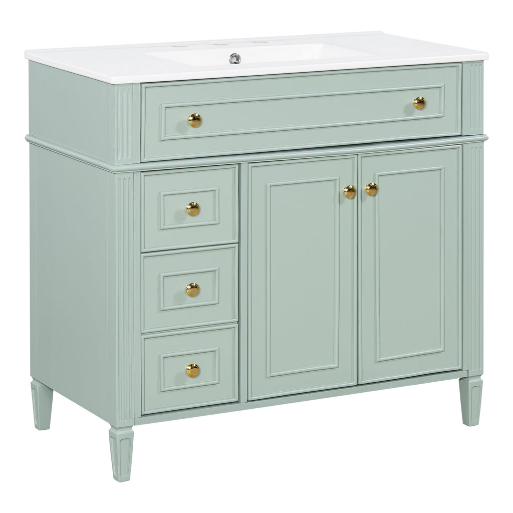 Bathroom Vanity With Sink, 3 Drawers & 2 Soft-Close Doors