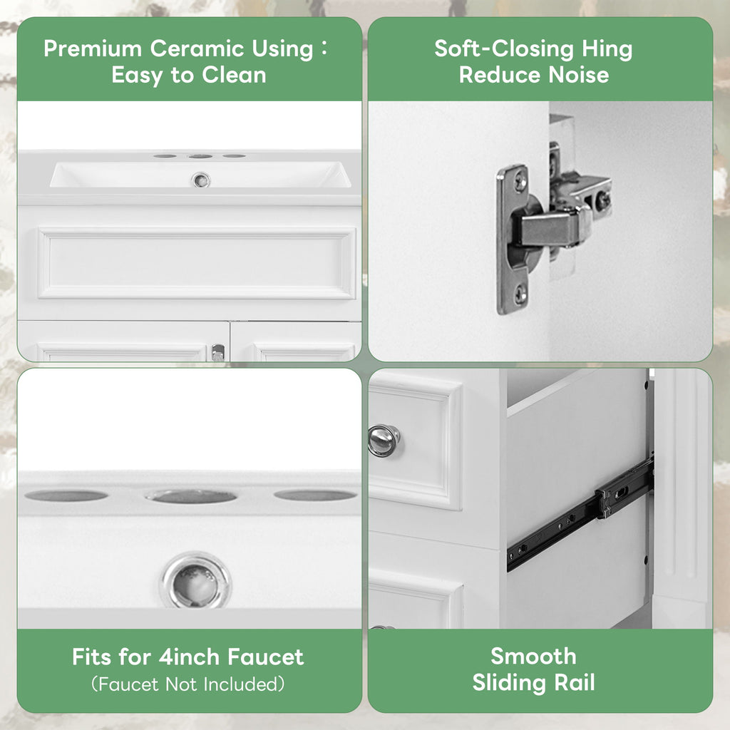 Bathroom Vanity With Sink, Compact Cabinet & 2 Drawers And Adjustable Shelf