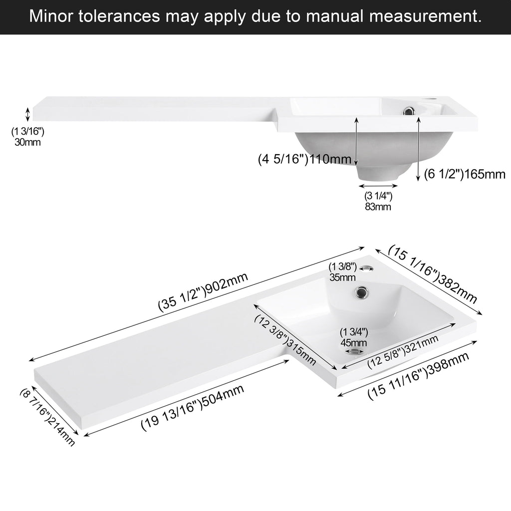 L-Shaped Wall Mounte Floating Bathroom Vanity With Integrated Sink