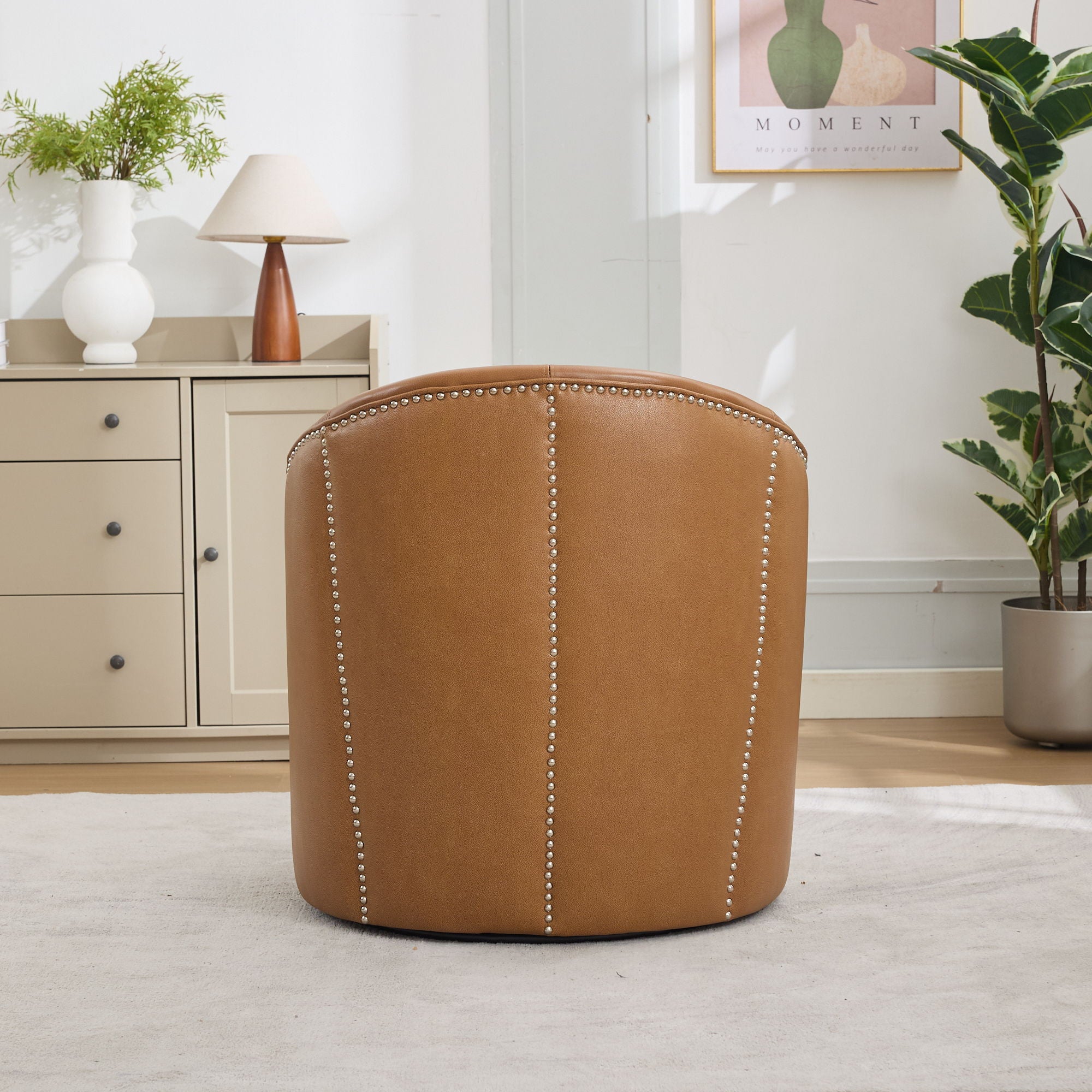 Swivel Accent Chair With 360° Smooth Spin - Black / Light Brown / Silver