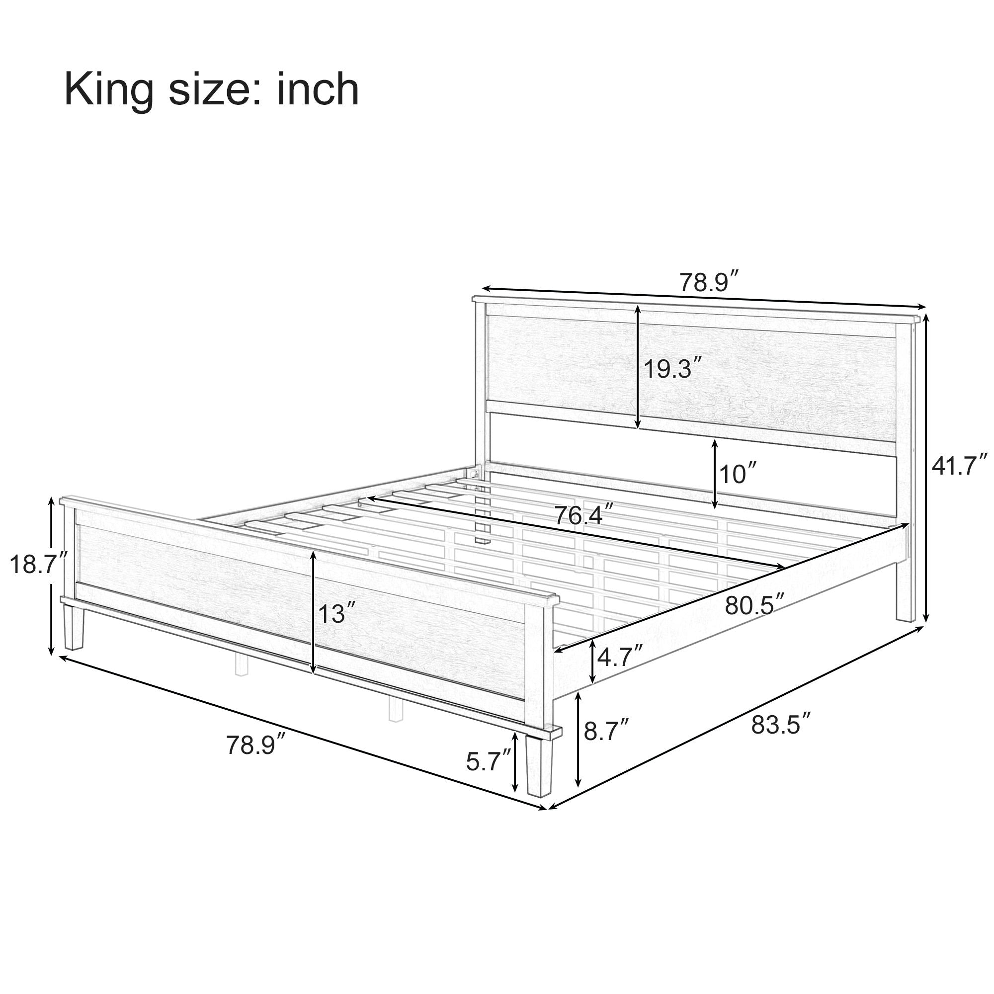 Mid-Century Platform Bed With Headboard And Slat Support, No Box Spring Needed