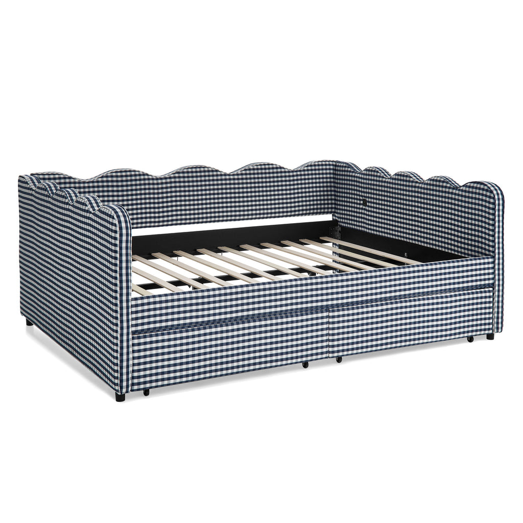 Gingham Daybed & USB Charging Port, Wave Shaped Design