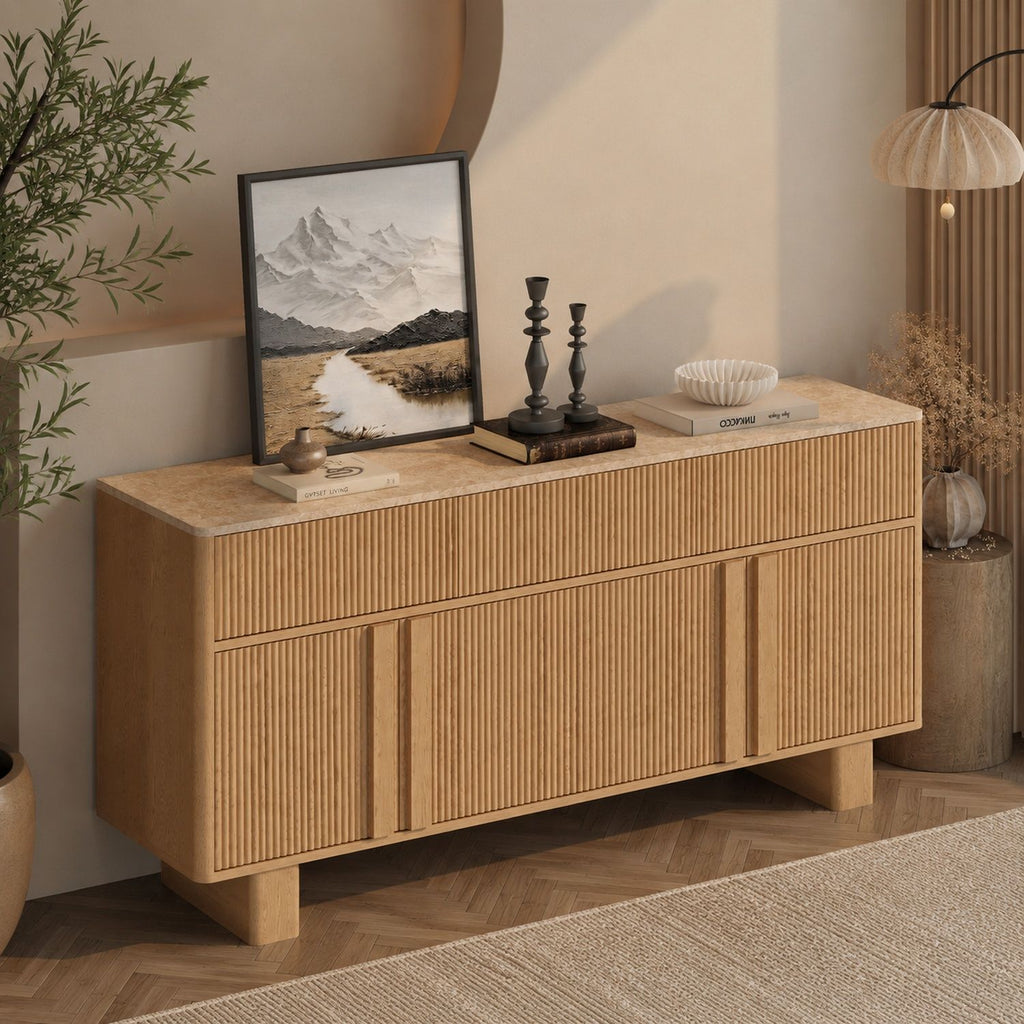 Sideboard Buffet Cabinet With 3 Drawers And 4 Doors For Dining Room
