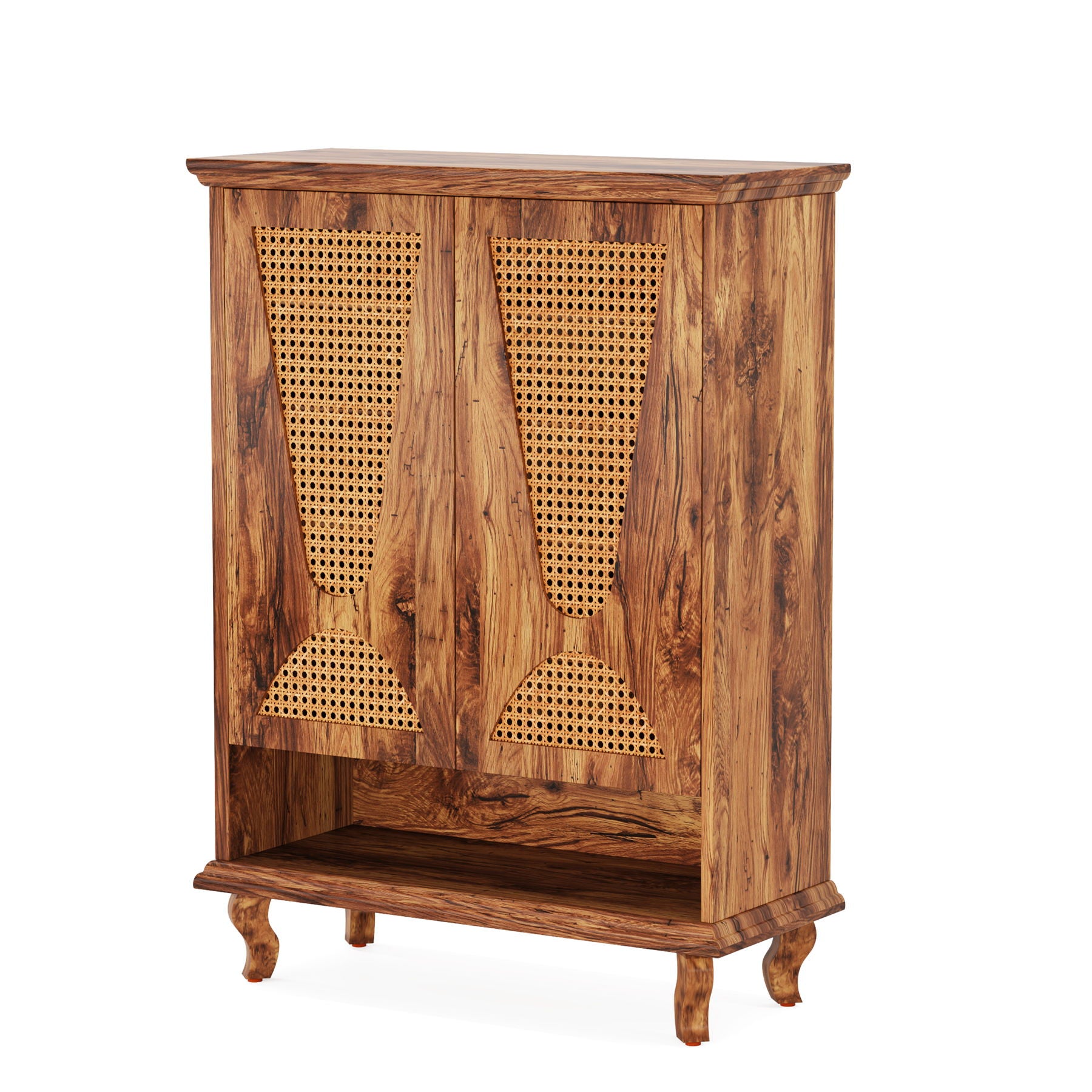 Shoe Cabinet With 5 Tier Freestanding Organizer, Ventilated Doors - Natural Wood