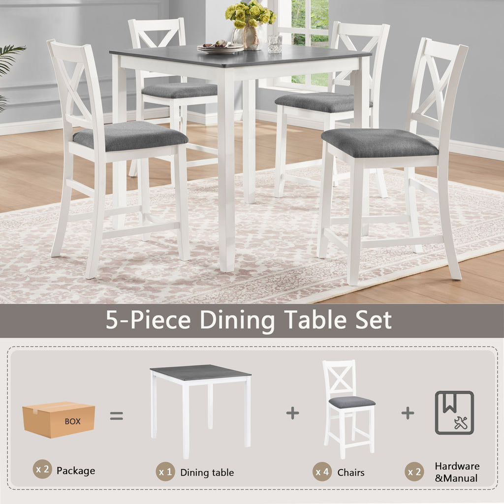 5 Piece Counter Height Dining Table Set With 4 Chairs